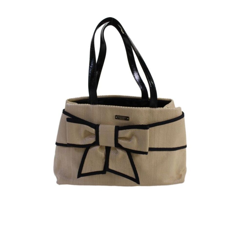 Kate Spade New York Womens Bow Front Tote Shoulder Handbag Beige Black